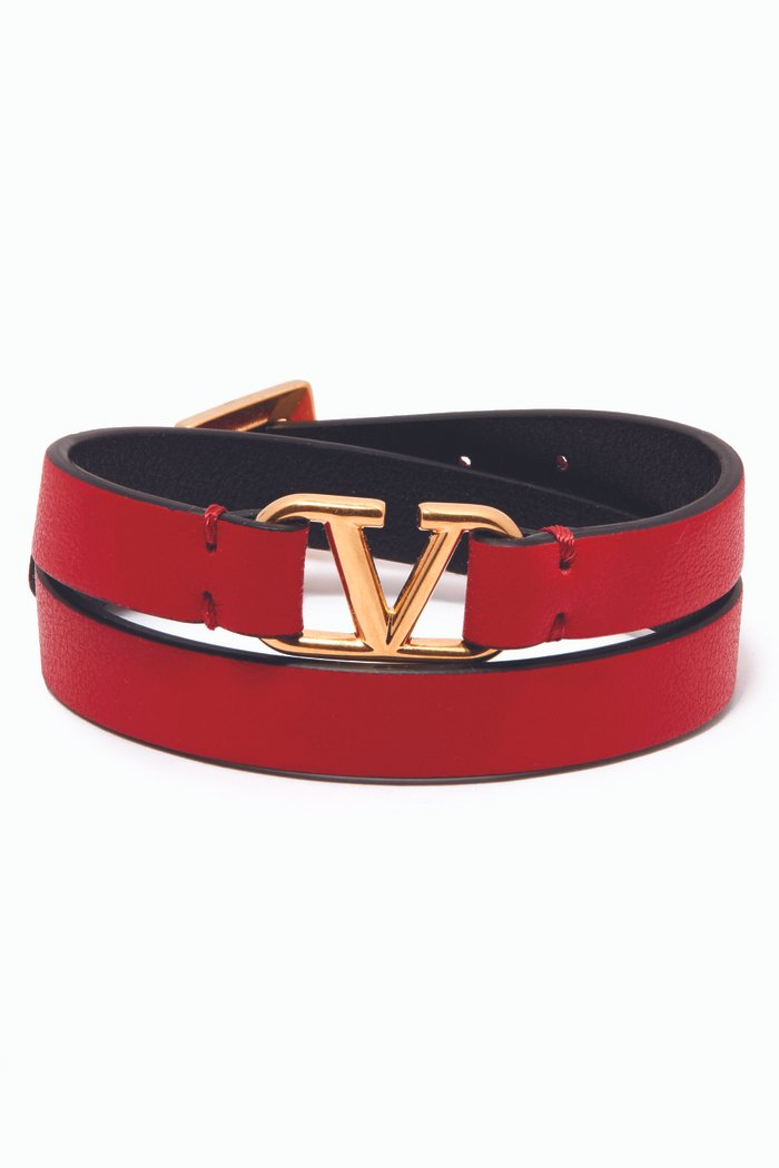 

Valentino Garavani VLOGO Signature Double-strap Bracelet in Glossy Leather, Red
