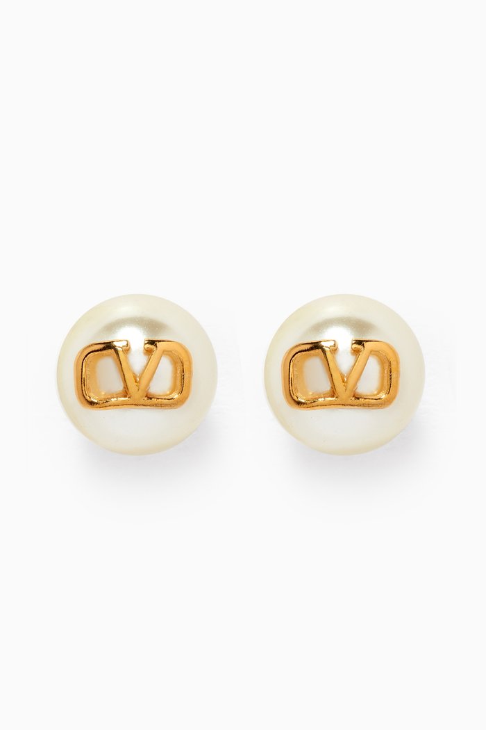 

Valentino Garavani VLogo Signature Pearl Earrings in Metal, 10mm, Gold