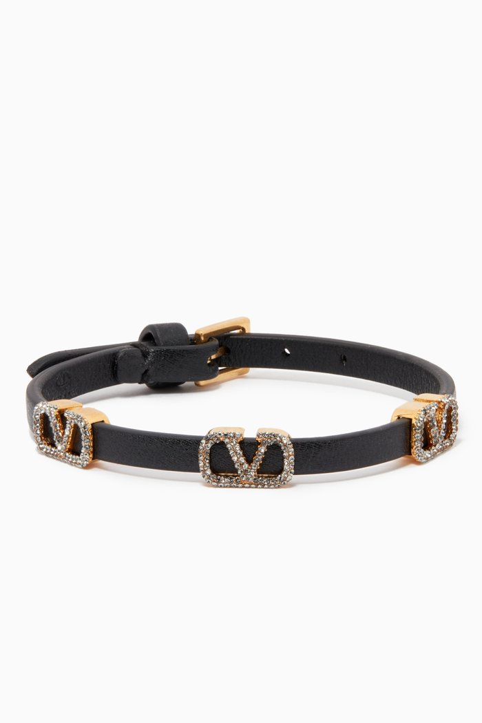 

Valentino Garavani Triple VLogo Signature Strass Bracelet in Leather, Black