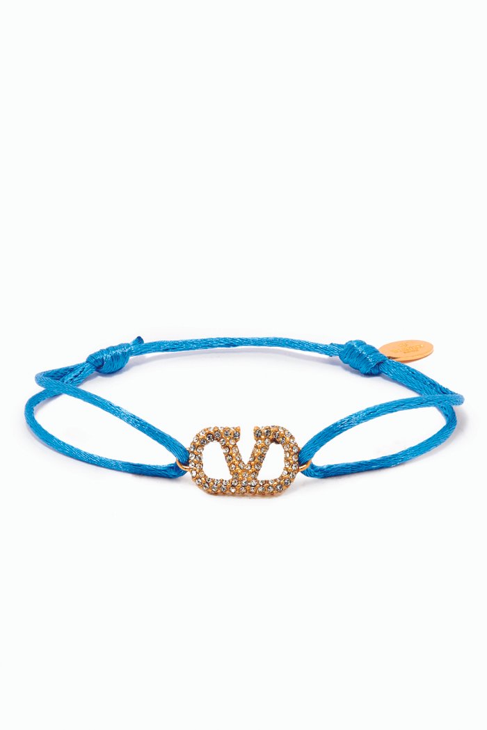 

Valentino Garavani VLOGO Signature Strass Bracelet in Cotton, Blue