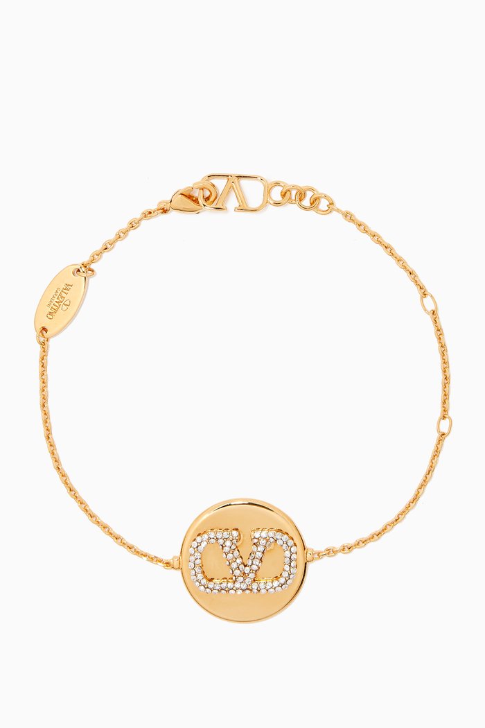 

Valentino Garavani VLOGO Signature Strass Pendant Bracelet in Metal, Gold
