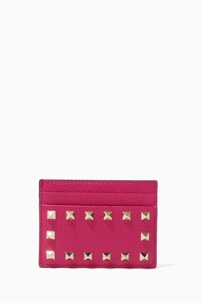 

Valentino Garavani Rockstud Cardholder in Grainy Calfskin, Pink