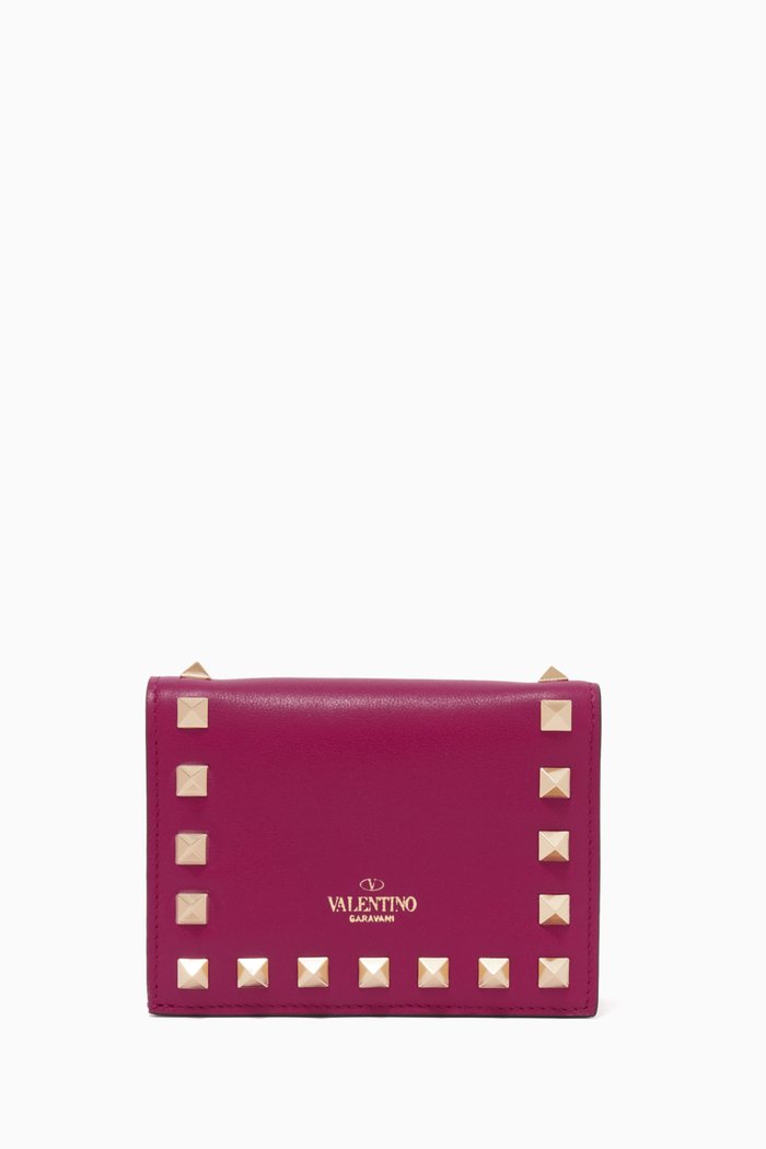 

Valentino Garavani Rockstud French Flap Wallet in Smooth Leather, Pink