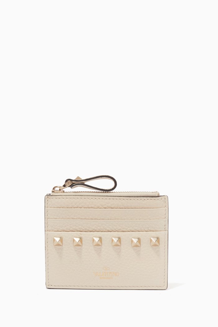 

Valentino Garavani Rockstud Coin Purse & Cardholder in Calfskin, White