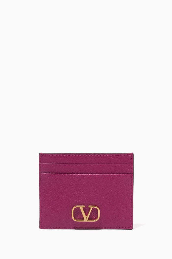 

Valentino Garavani VLOGO Signature Card Holder in Grainy Leather, Pink
