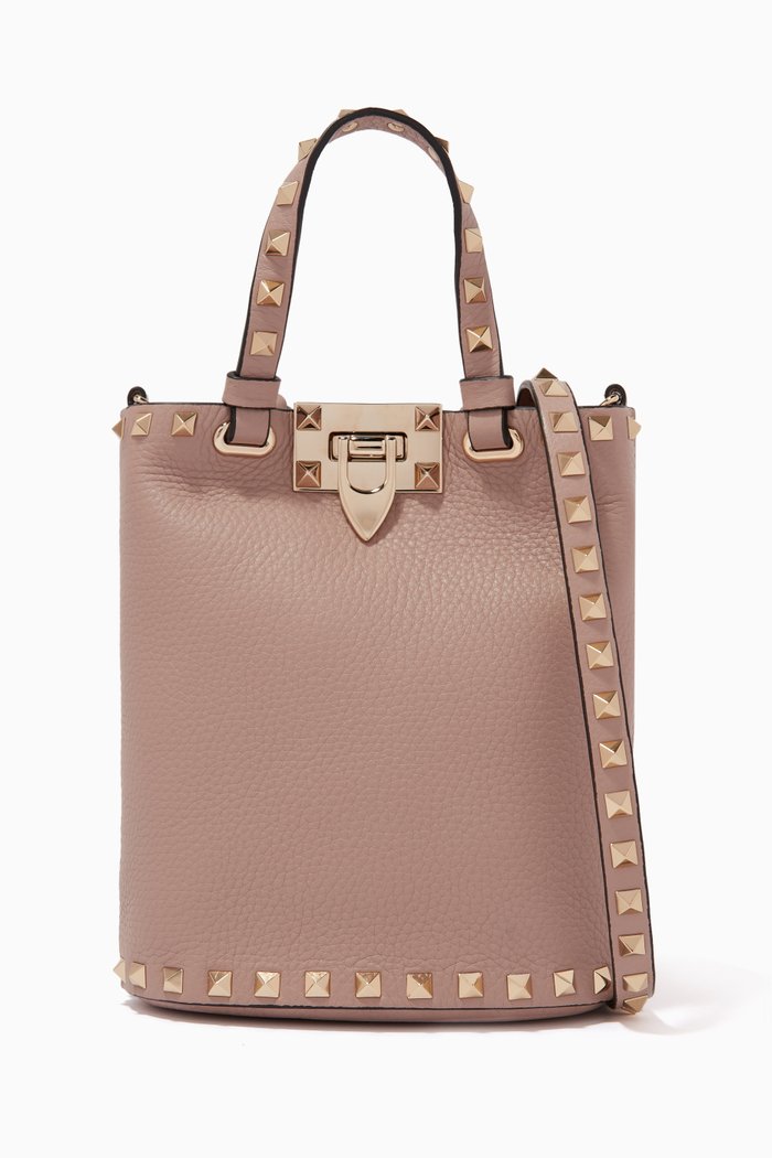 

Valentino Garavani Rockstud Pouch Wallet on Strap in Grainy Leather, Neutral
