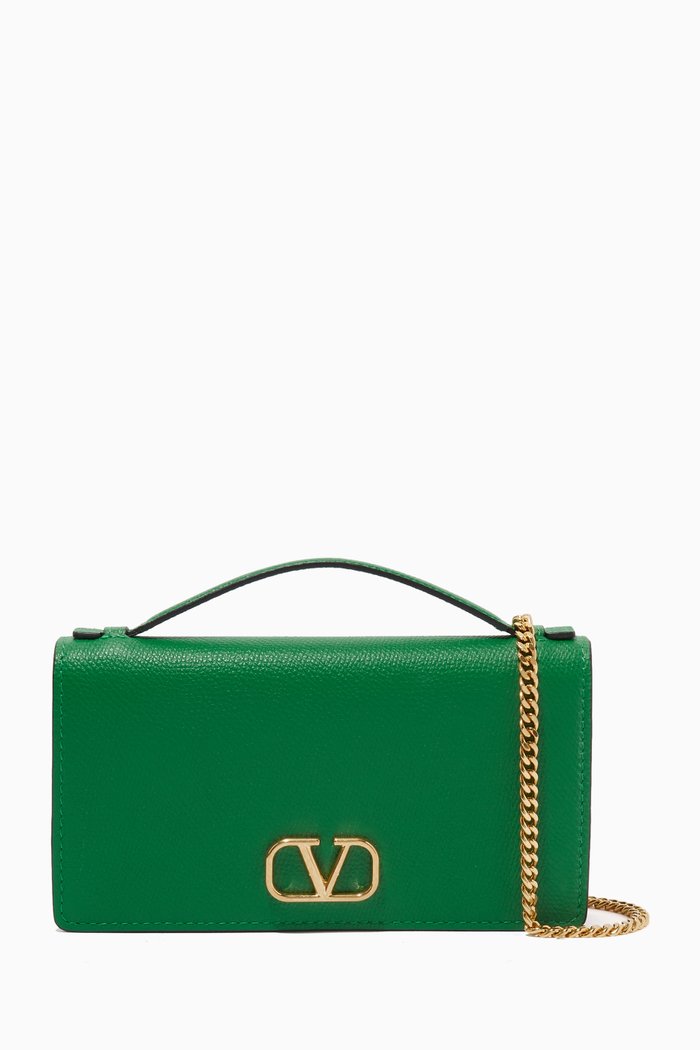 

Valentino Garavani VLOGO Signature Chain Wallet in Grainy Calfskin, Green