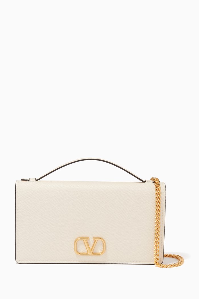 

Valentino Garavani VLogo Signature Chain Wallet in Grainy Calfskin, White