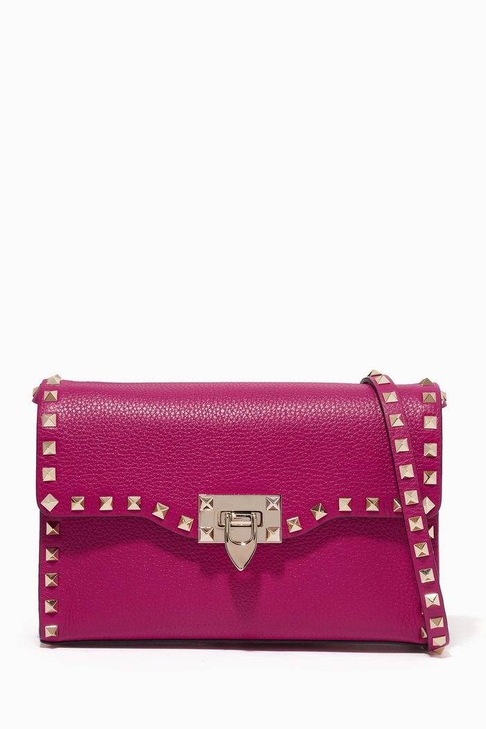 

Valentino Garavani Small Rockstud Crossbody Bag in Leather, Pink
