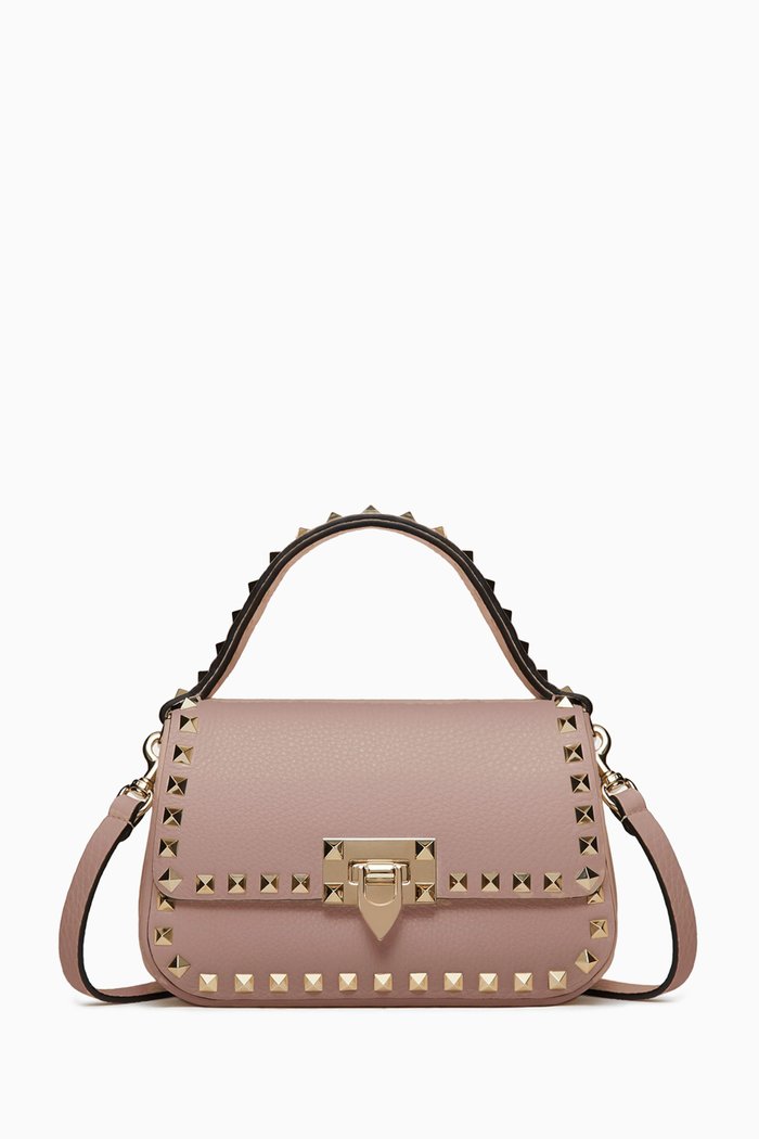 Valentino Garavani Small Rockstud in Grainy Leather, Neutral