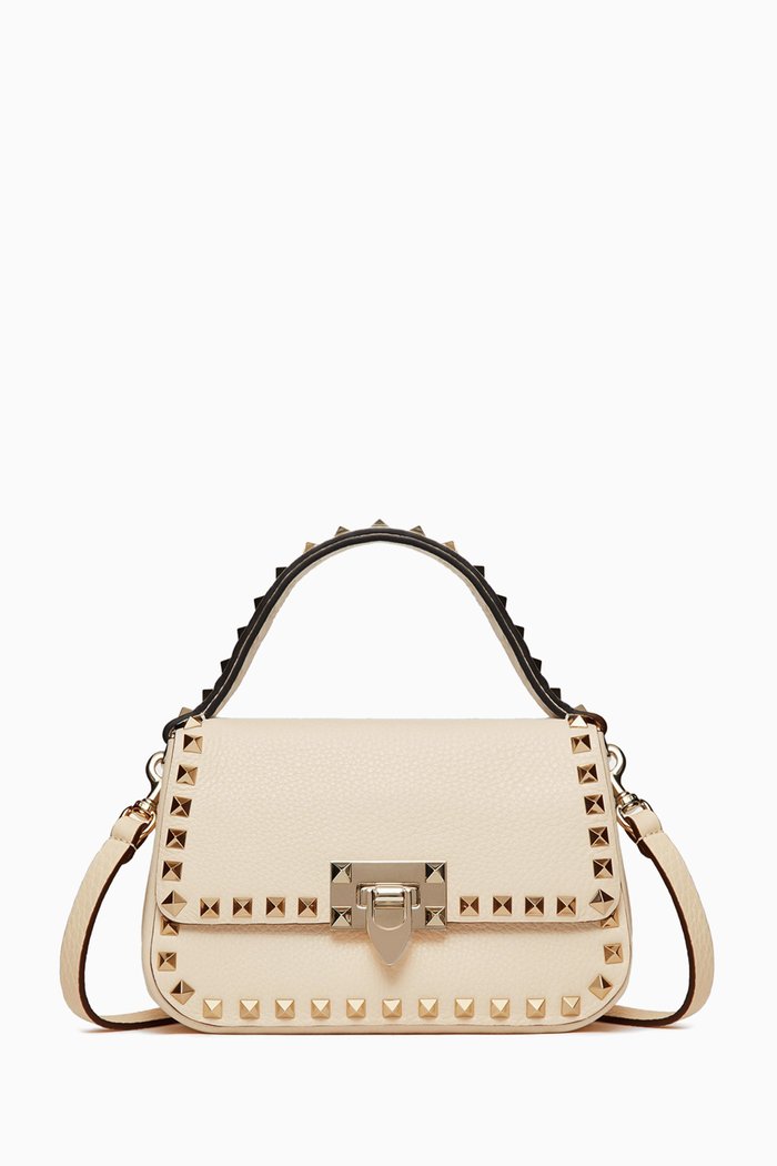 

Valentino Garavani Small Rockstud in Grainy Leather, White