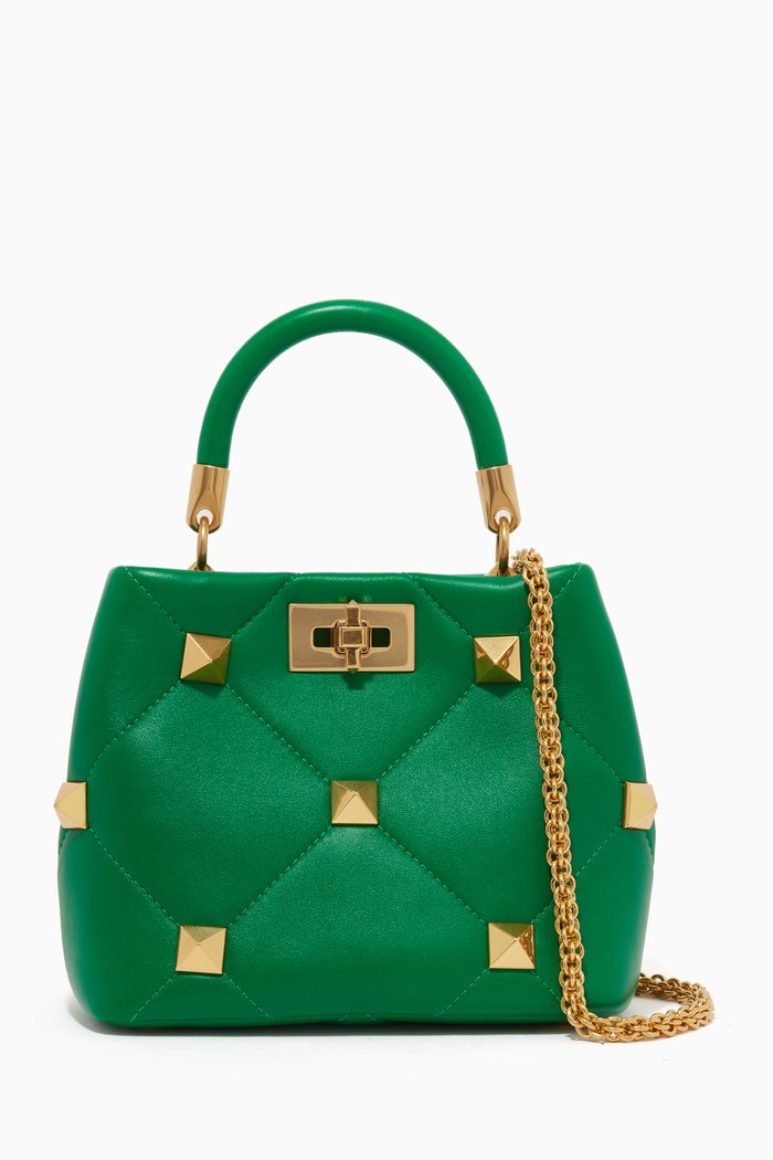 

Valentino Garavani Roman Stud Small Top Handle Bag in Nappa Leather, Green