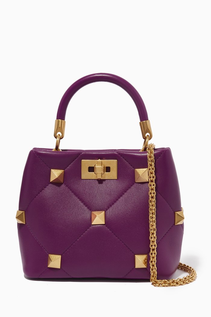 

Valentino Garavani Roman Stud Small Top Handle Bag in Nappa Leather, Purple