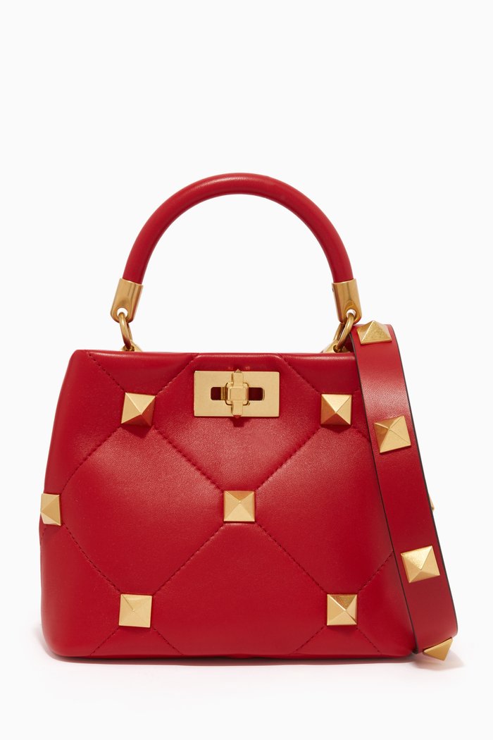 

Valentino Garavani Roman Stud Small Top Handle Bag in Nappa Leather, Red