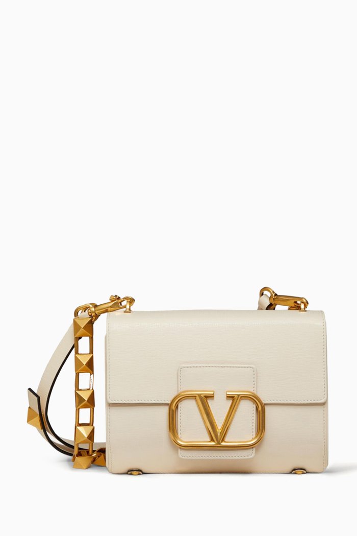 

Valentino Garavani Stud Sign Shoulder Bag in Grainy Calfskin, White