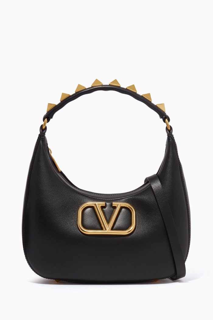 

Valentino Garavani Stud Sign Hobo Bag in Leather, Black