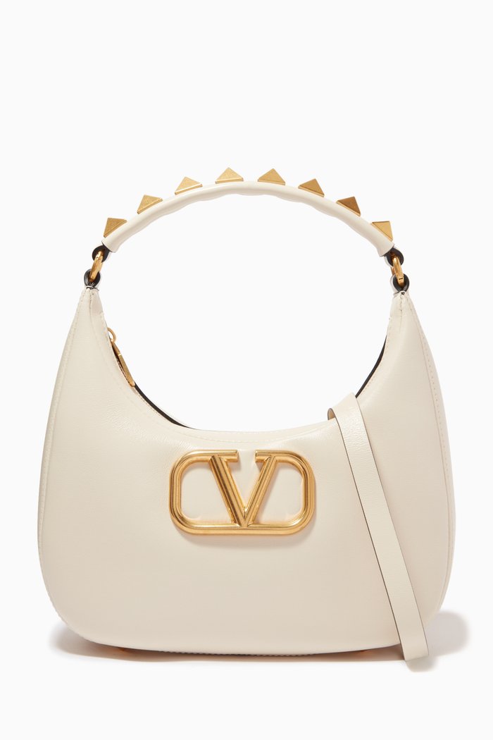 

Valentino Garavani Stud Sign Hobo Bag in Leather, White