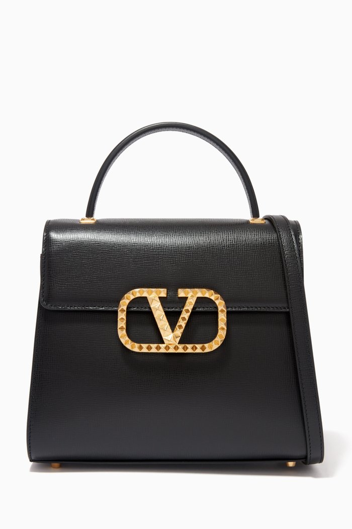 

Valentino Garavani VLOGO Rockstud Top-handle Bag in Leather, Black