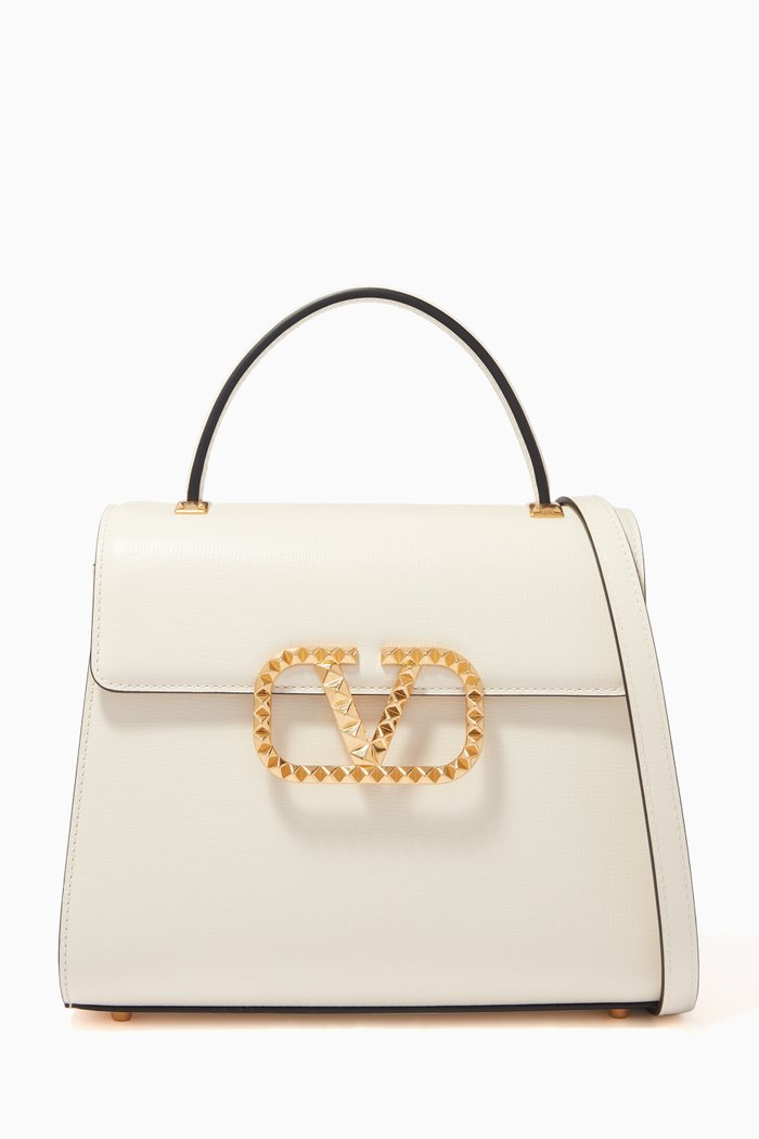 

Valentino Garavani VLOGO Rockstud Top-handle Bag in Leather, White