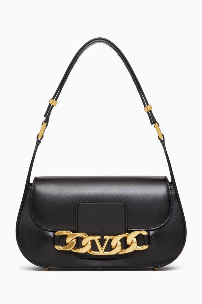

Valentino Garavani VLOGO Medium Shoulder Bag in Leather, Black