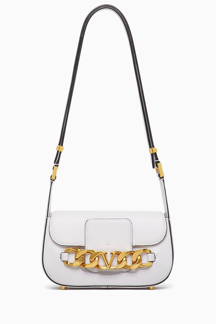 

Valentino Garavani VLOGO Small Shoulder Bag in Grainy Leather, White