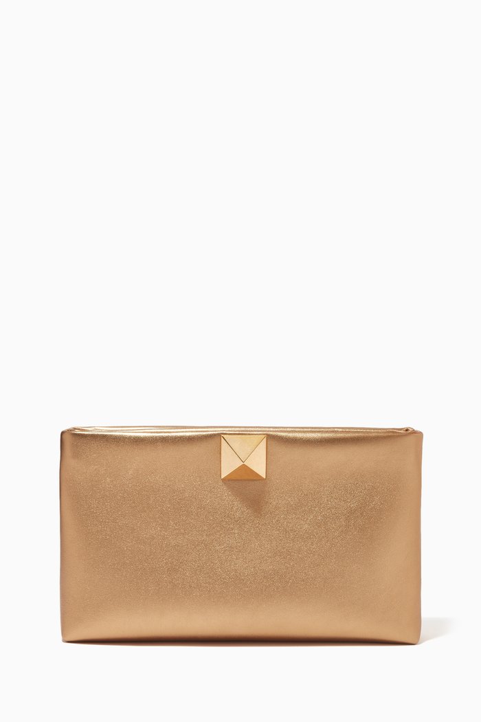 

Valentino Garavani One Stud Clutch in Laminated Nappa, Gold