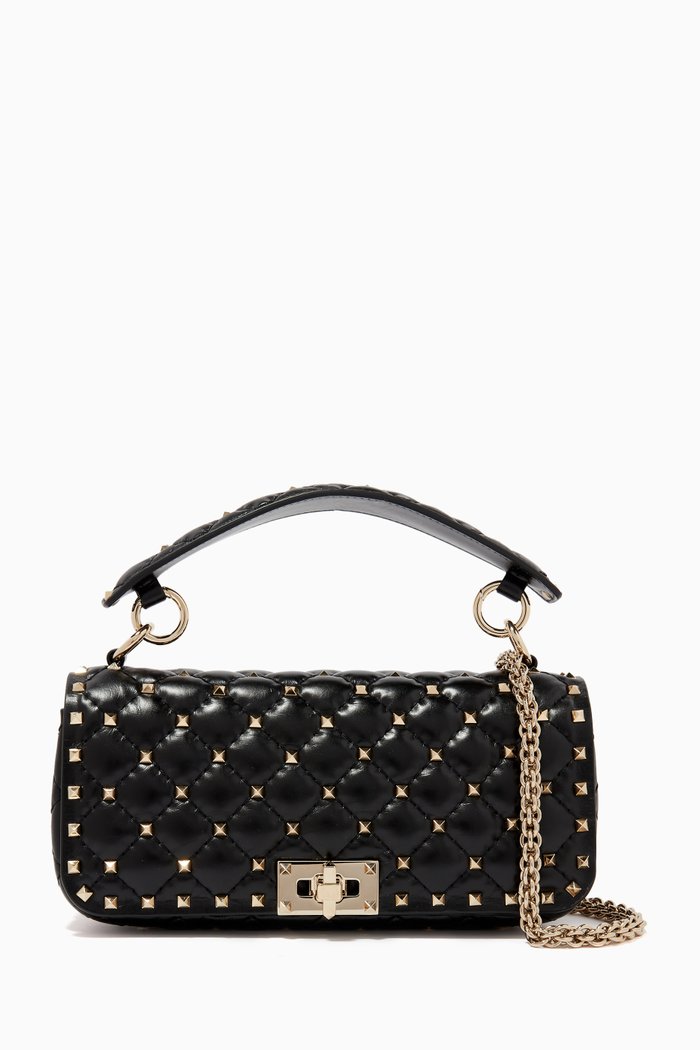 

Rockstud Spike Shoulder Bag in Quilted Nappa, Black