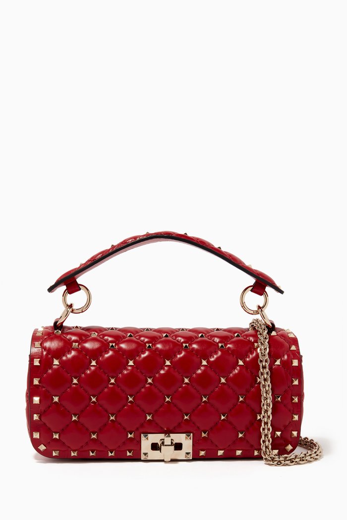 Valentino Garavani Rockstud Spike Shoulder Bag in Quilted Nappa, Red