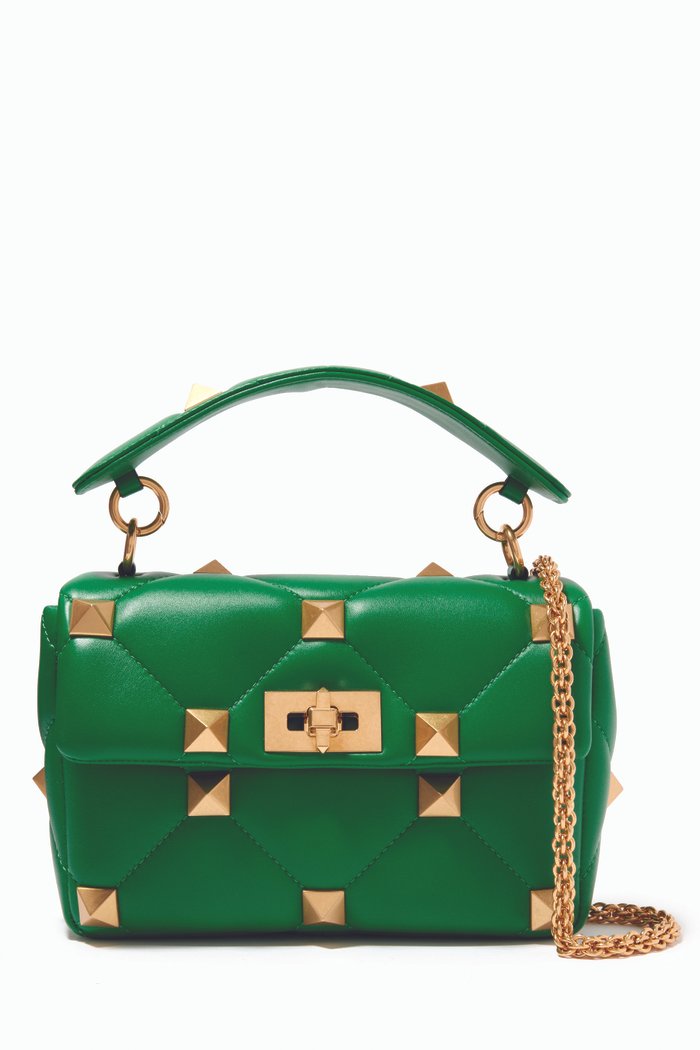 

Roman Stud Medium Shoulder Bag in Nappa, Green