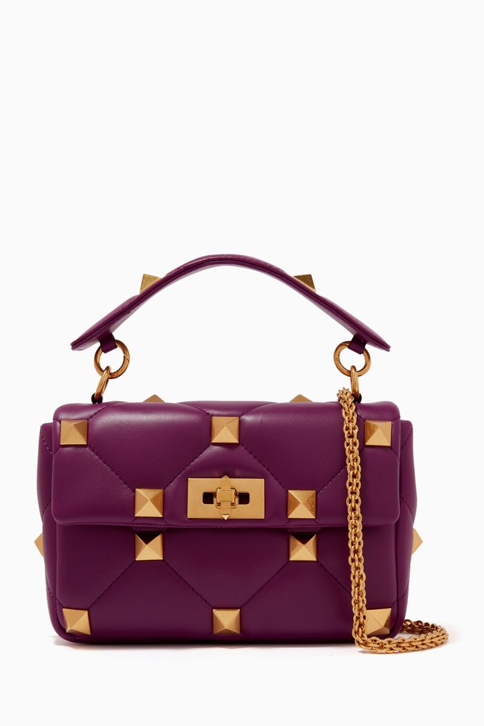 

Roman Stud Medium Shoulder Bag in Quilted Nappa, Purple
