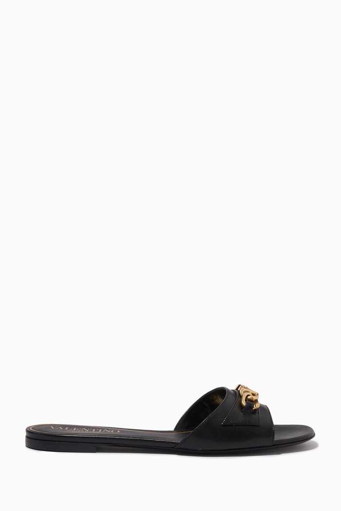 

Valentino Garavani VLOGO Chain Slide Sandals in Nappa Leather, Black