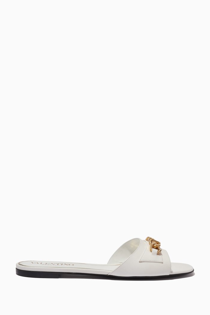 

Valentino Garavani VLOGO Chain Slide Sandals in Nappa Leather, White