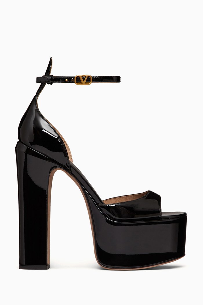 

Valentino Garavani Tan-Go Platform Sandals in Patent-leather, Black