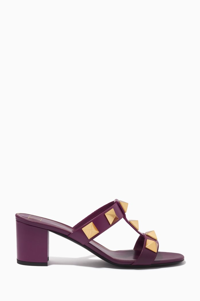 

Valentino Garavani Roman Stud Slide Sandals in Leather, Purple