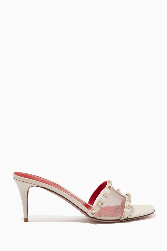 

Valentino Garavani Rockstud Slip-on Mules in Patent Leather & Mesh, Neutral