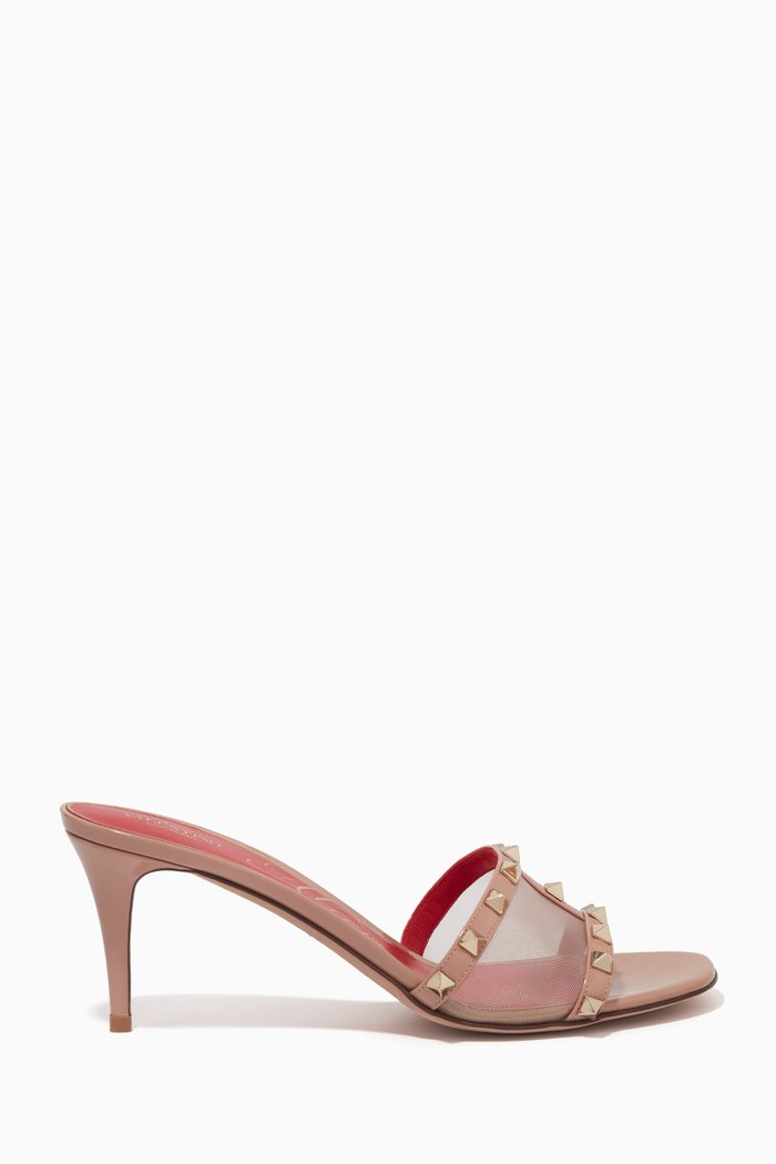 

Valentino Garavani Rockstud Slip-on Mules in Patent Leather & Mesh, Pink
