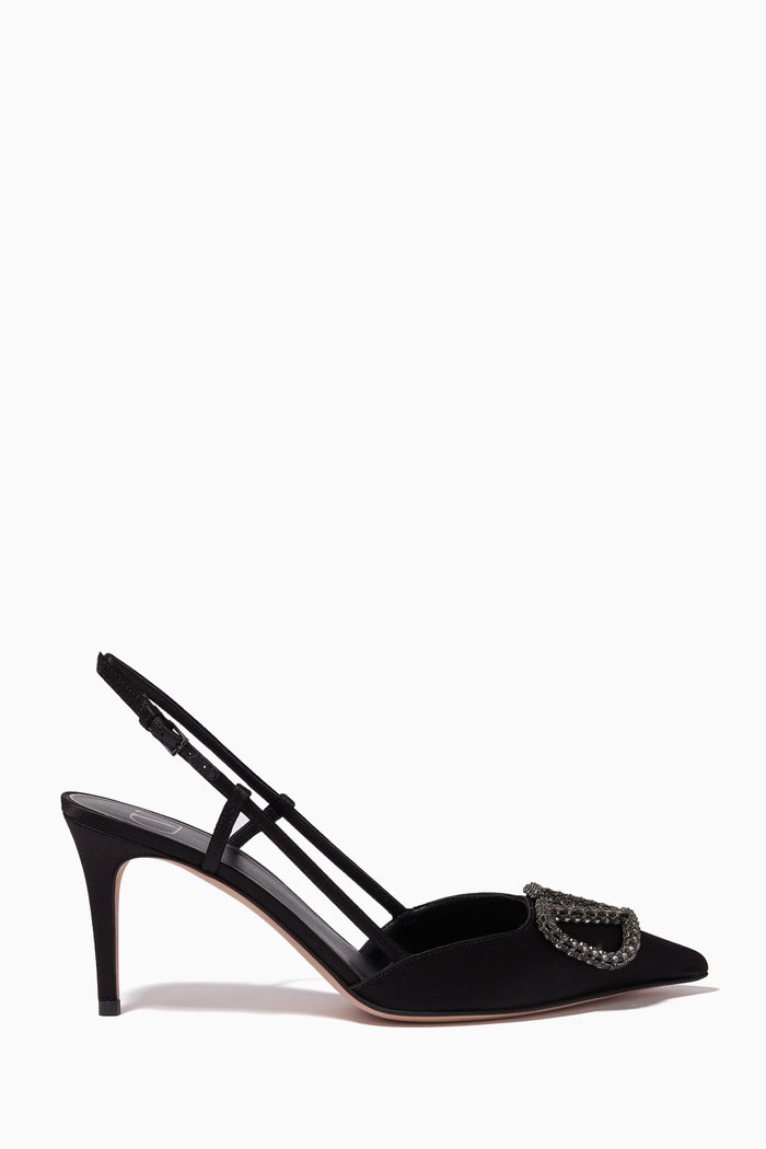 

Valentino Garavani VLOGO Crystal Slingback Pumps in Satin, Black