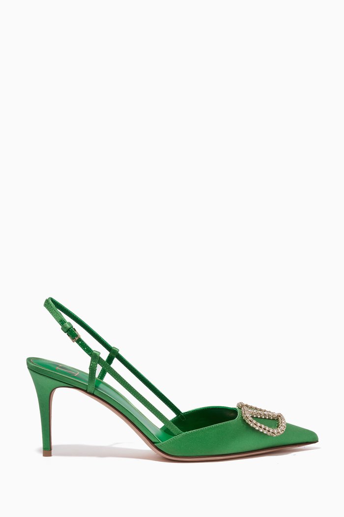 

Valentino Garavani VLOGO Crystal Slingback Pumps in Satin, Green