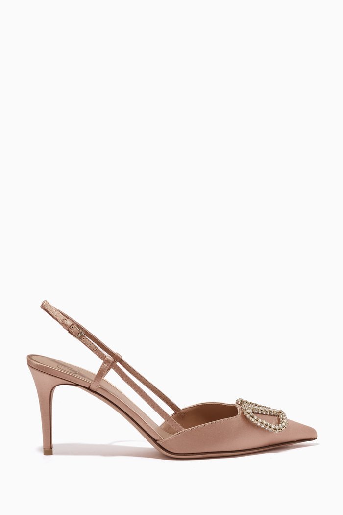 

Valentino Garavani VLOGO Crystal Slingback Pumps in Satin, Pink