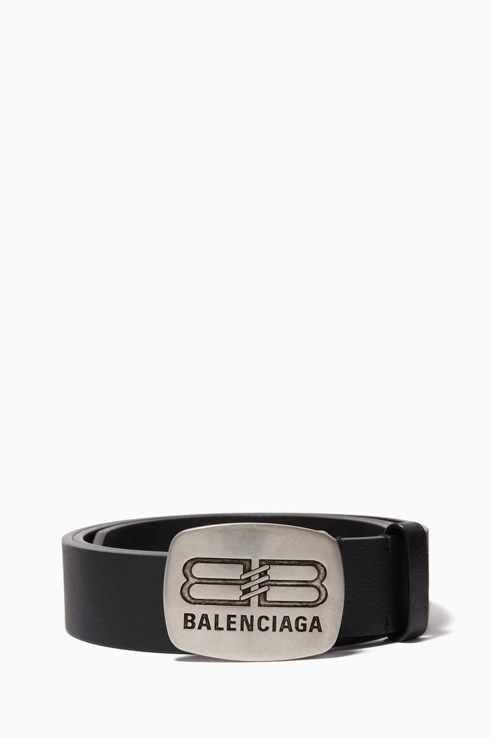

Rounded Logo Plaque Belt in Vegetal Calfskin, Black