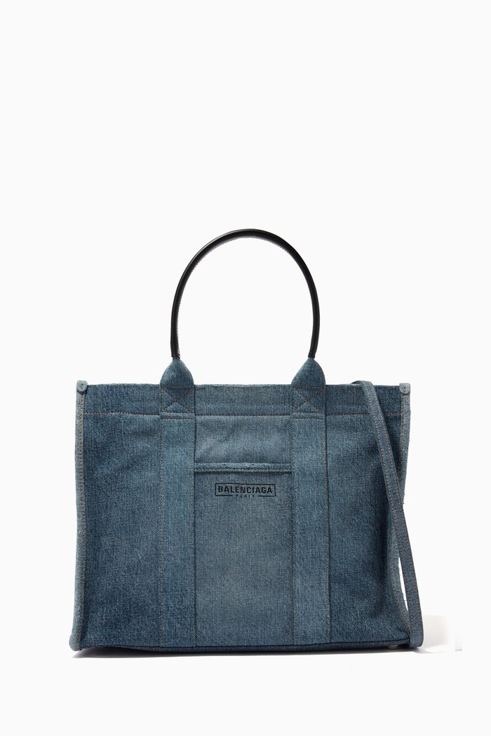 

Hardware Medium Tote Bag in Washed & Frayed Denim, Blue