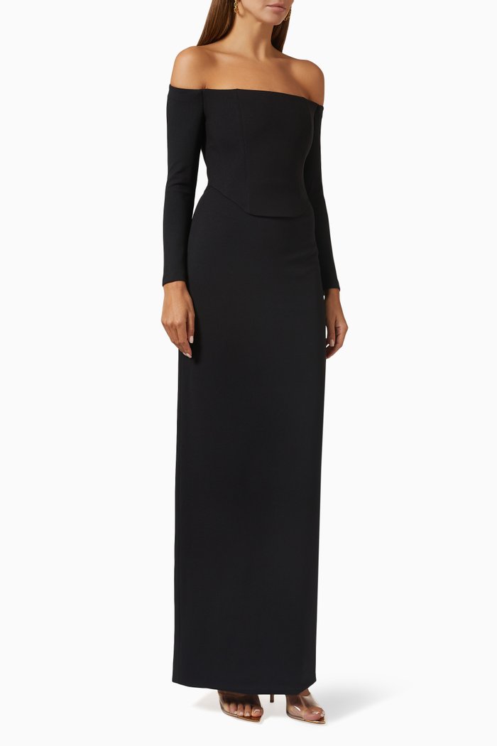 

The Kae Off-shoulder Gown in Crêpe, Black