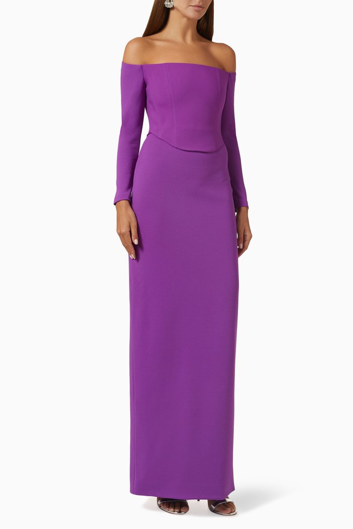 

The Kae Off-shoulder Gown in Crêpe, Purple