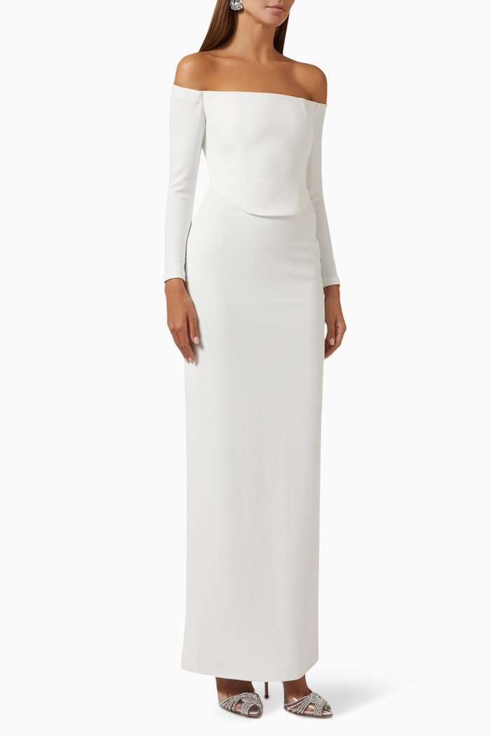 

The Kae Off-shoulder Gown in Crêpe, White