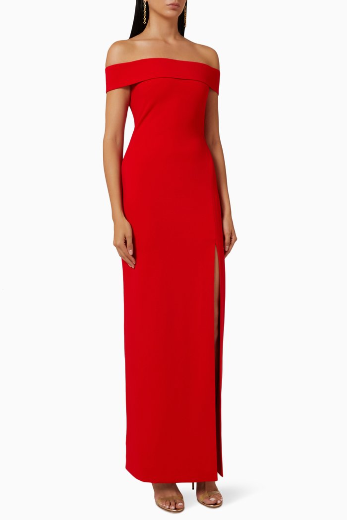 

Martina Off-shoulder Gown in Crêpe, Red