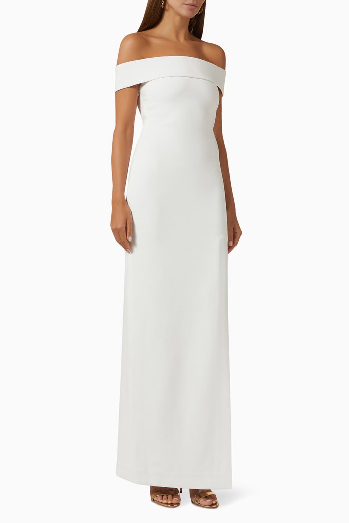 

Martina Off-shoulder Gown in Crêpe, White