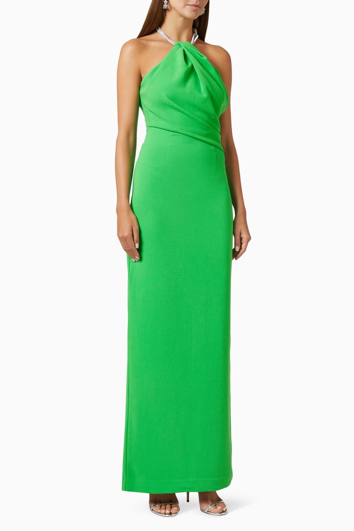 

Riva Embellished Maxi Dress in Crepe, Green