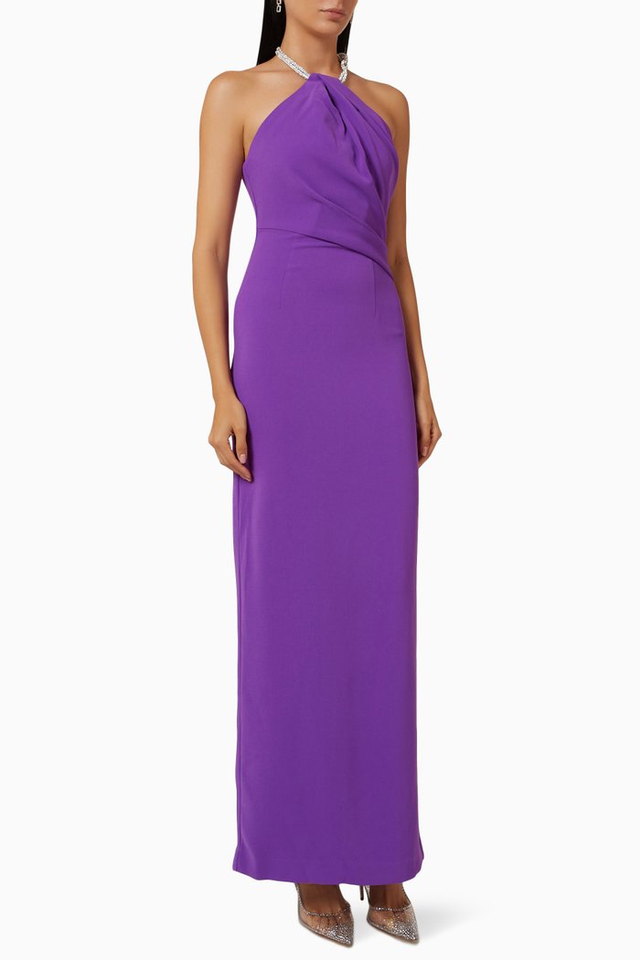 

Riva Embellished Maxi Dress in Crepe, Purple