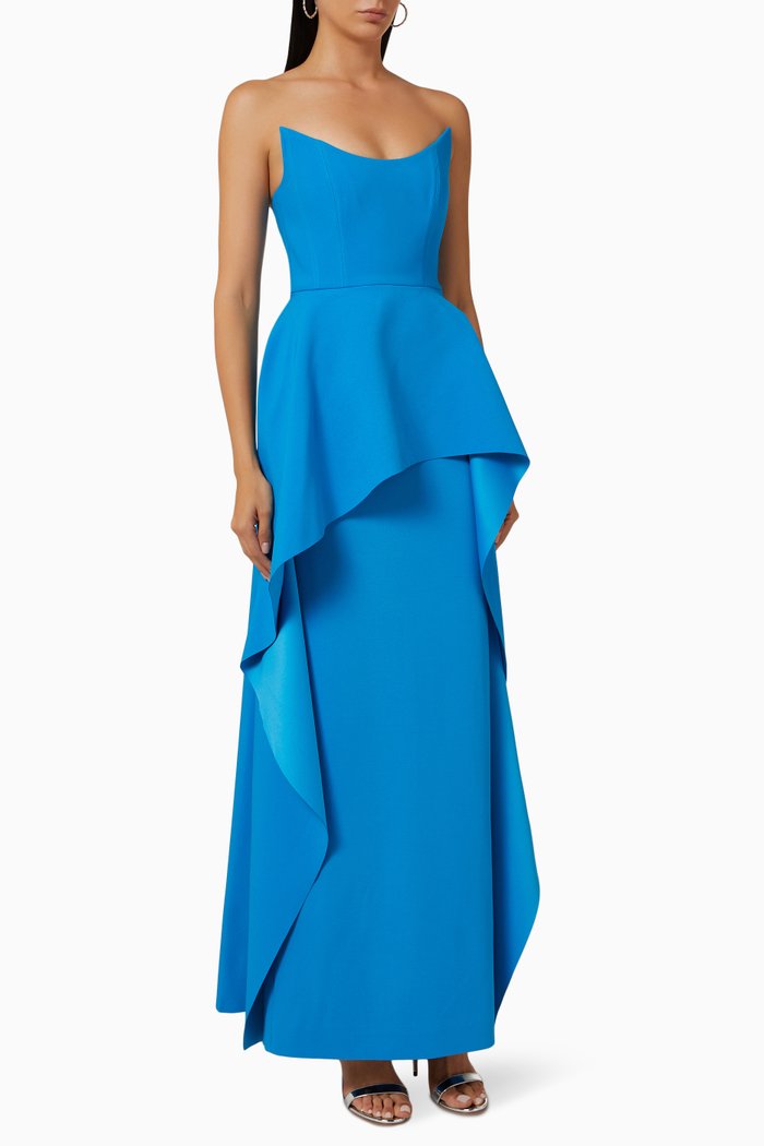 Omara Maxi Dress in Crepe, Blue