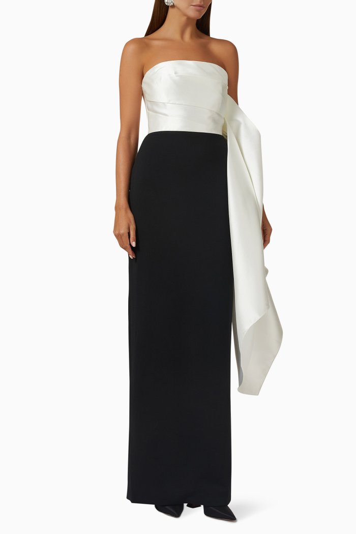 

Milena Maxi Dress in Satin Twill & Crepe, Black